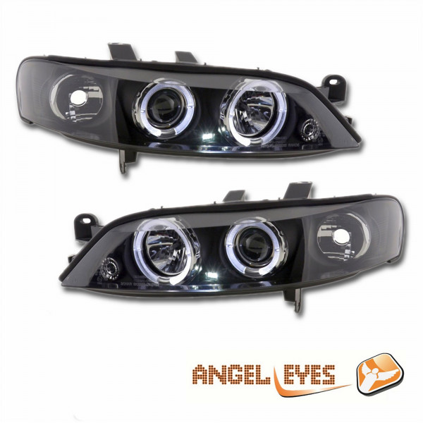 LED Angel Eyes Scheinwerfer Set in schwarz für Opel Vectra B 96-99