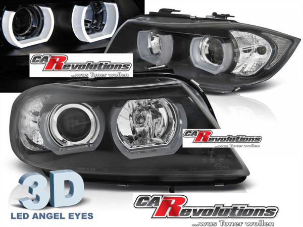 3D LED Angel Eyes Scheinwerfer für BMW E90/E91 2005-2008- in schwarz