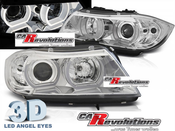 3D LED Angel Eyes Scheinwerfer Set chrom für BMW E90/E91 03.2005-08.2008