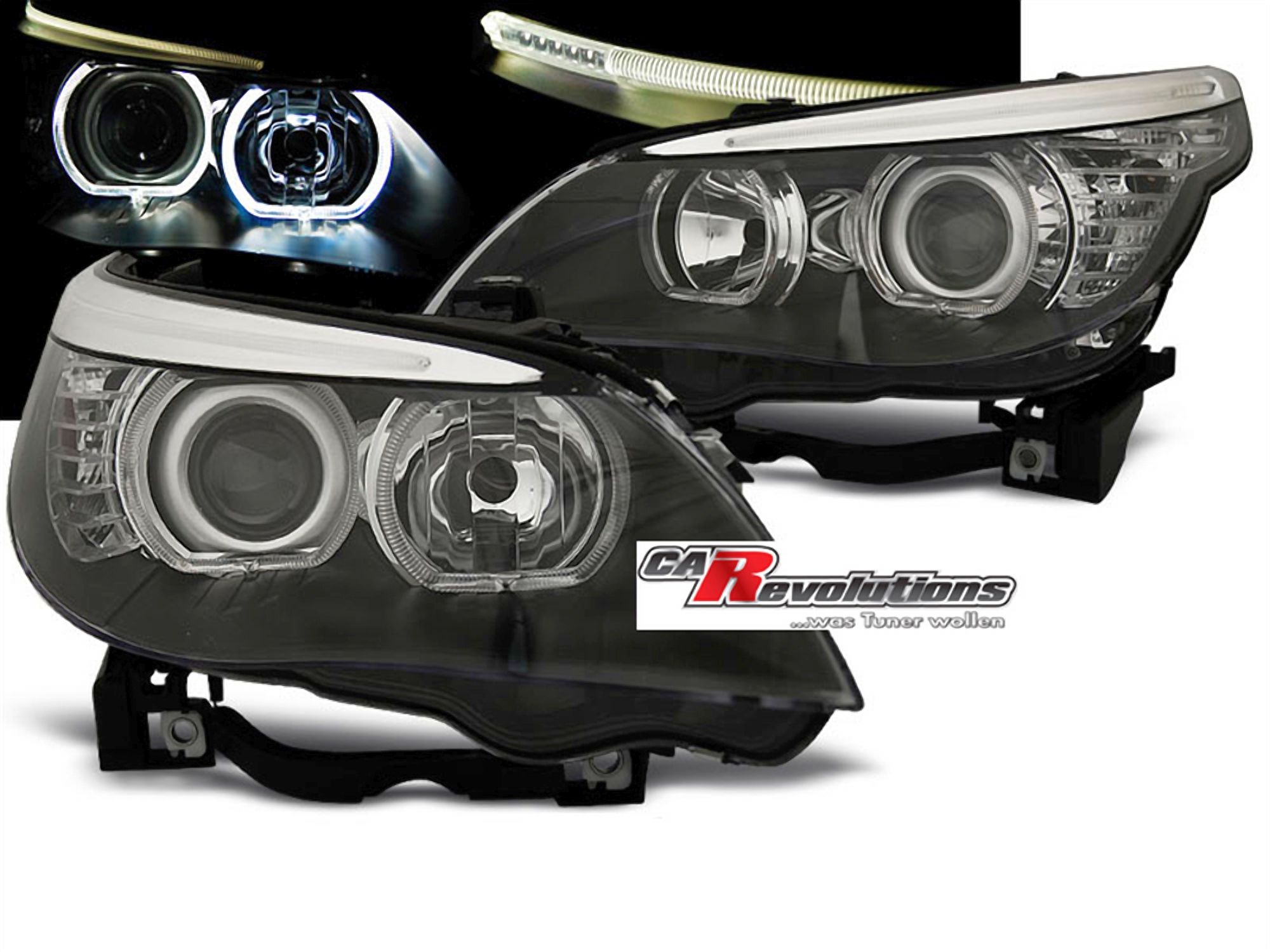 LED Angel Eyes Scheinwerfer Set H7/H7 schwarz für BMW E60/E61 03