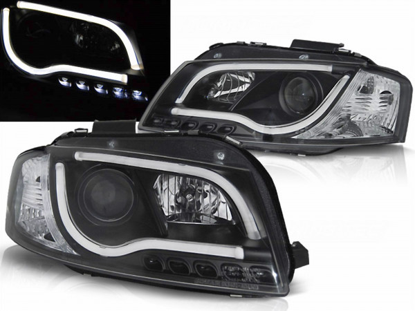 LED Scheinwerfer LightTube Set für Audi A3 8P 2003-2008- in schwarz