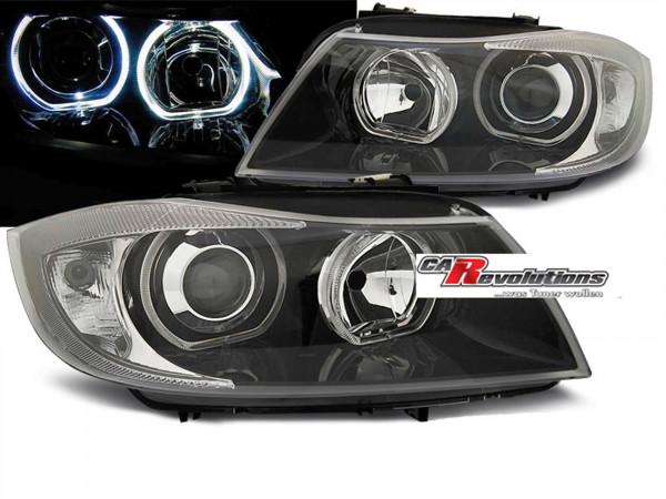 LED Angel Eyes Scheinwerfer Set in schwarz für BMW E90/E91 03.2005-08.2008