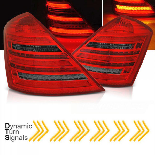Dynamische LED Rückleuchten rot smoke für Mercedes W221 S Klasse 2005-2009