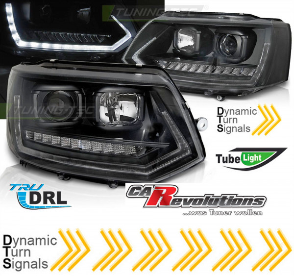 Led Tagfahrlicht dynamische Blinker Light Tube Scheinwerfer schwarz für VW T5 GP 2010-2015