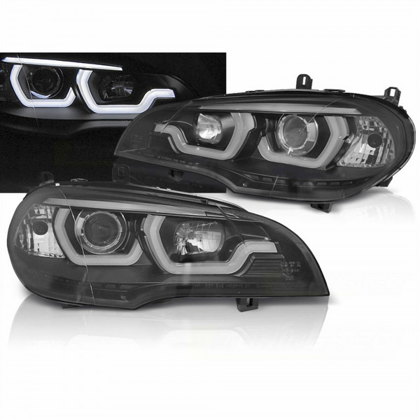 LED Tagfahrlicht 3D Angel Eyes Scheinwerfer schwarz für BMW X5 E70 2007-2013