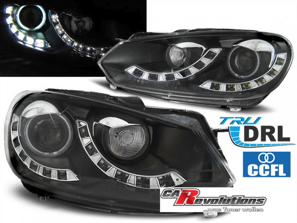 Für VW Golf 6 10.2008--2012 - LED Scheinwerfer in schwarz DUAL DRL