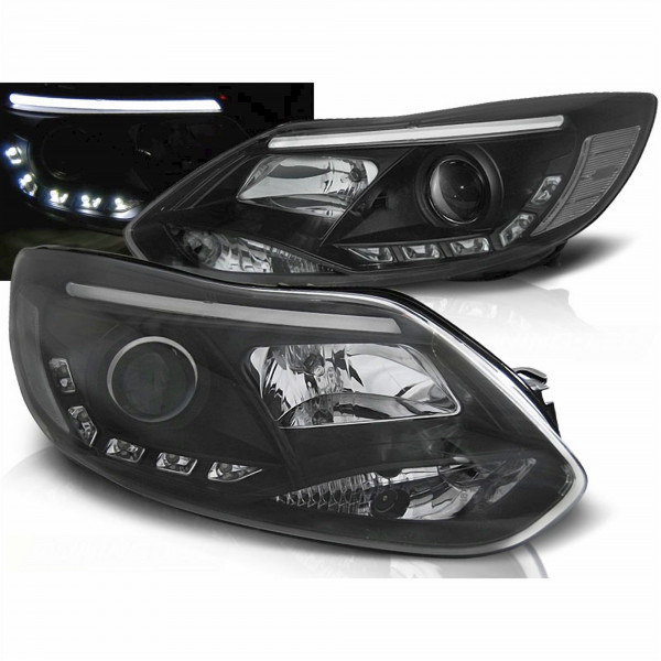 LED Light Tube Scheinwerfer in schwarz für Ford Focus MK3 2011-2014