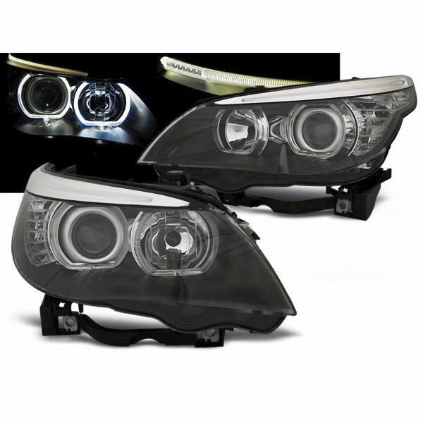 LED Angel Eyes Scheinwerfer Set H7/H7 schwarz für BMW E60/E61 03-07