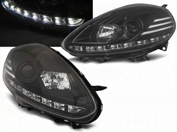 LED Tagfahrlicht Scheinwerfer schwarz für Fiat Grande Punto Facelift10.2009-2012
