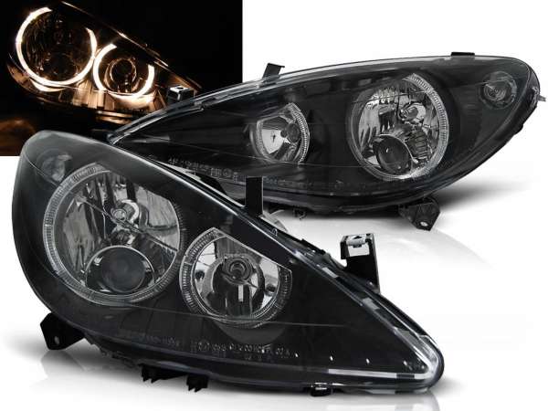 Angel Eyes Scheinwerfer Set in schwarz für Peugeot 307 04.01-06.05