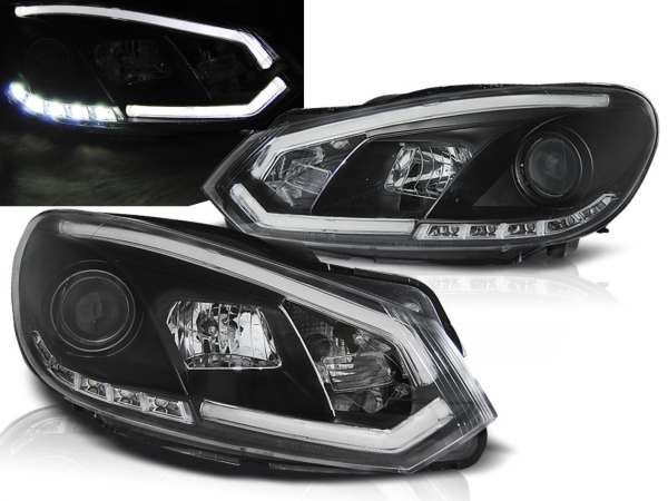 LED Light Tube Tagfahrlicht Scheinwerfer in schwarz für VW Golf 6 VI 2008-2012