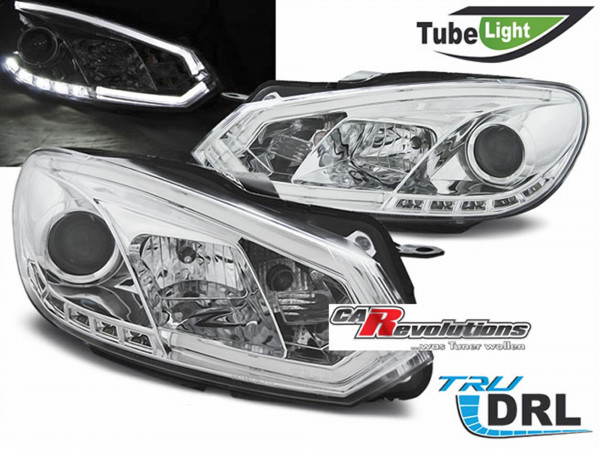 Für VW Golf 6 10.2008--2012 chrom Light Tube LED Tagfahrlicht Scheinwerfer